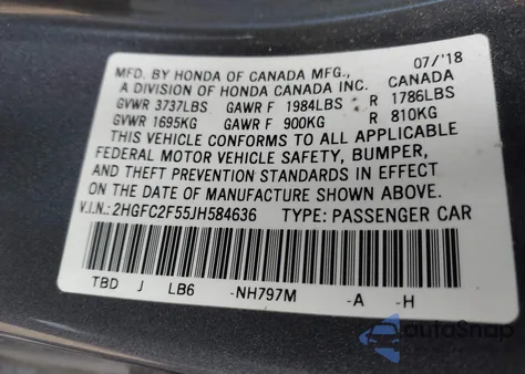 2018 Honda Civic Lx z USA, uszkodzony, nr VIN 2HGFC2F55JH584636